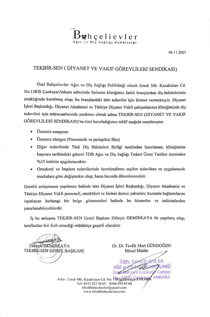 TEKBİR-SEN ÜYELERİNE ÖZEL AĞIZ VE DİŞ SAĞLIĞI İNDİRİMİ